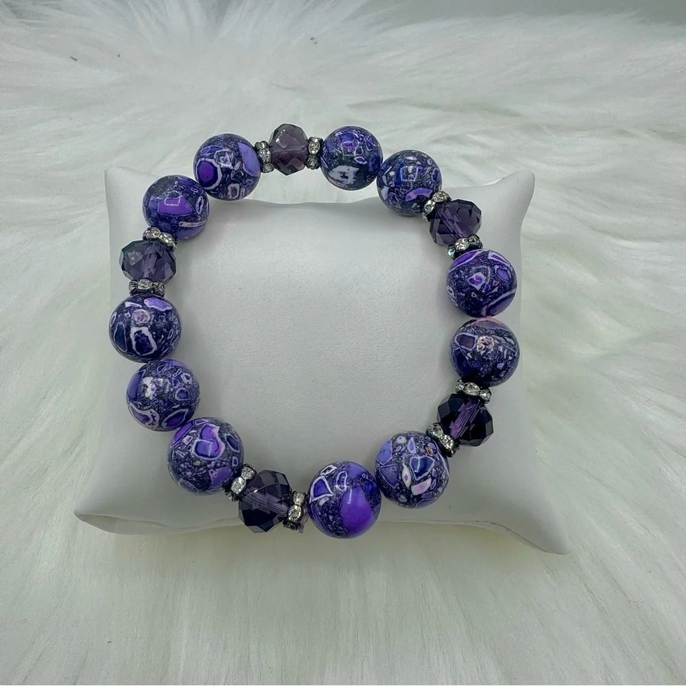 Large Beads Violet Statement Beaded Bracelet